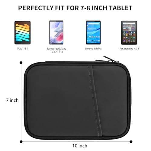 HoYiXi Universal Sleeve Bag for 7-8 inch Tablet Fire HD 8/Fire HD 8 Plus Compatible iPad Mini (6th Gen) 8.3" 2021, iPad Mini 5/4/3/2/1, Tab A8, 7"-8" inch Android Tablet Sleeve Case -Black — view 2
