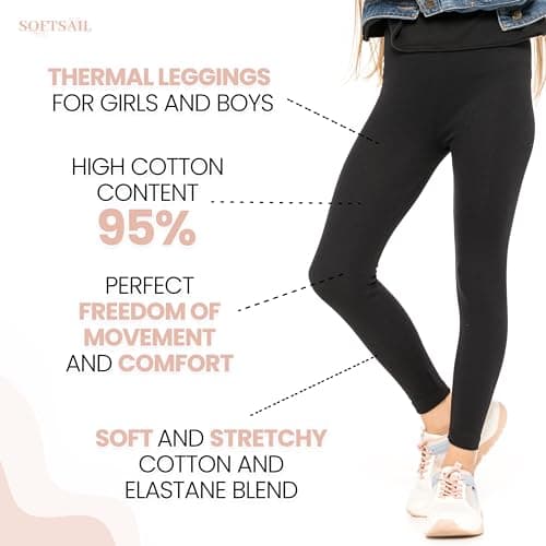 SOFTSAIL Fleece Lined Leggings Girls Children Cotton Kids Leggings Warm School Trousers Kids Fleece Lined Trousers Tights Thermal Pants for Girl, Black 4 Years — view 4