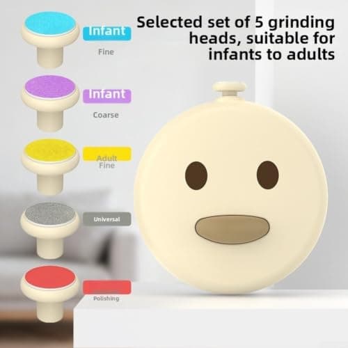 Electric Baby Nail File Set Quiet Operation with 5 Grinding Heads for Infant Care Safe Manicure Pedicure Kit Travel Size Beige — view 5
