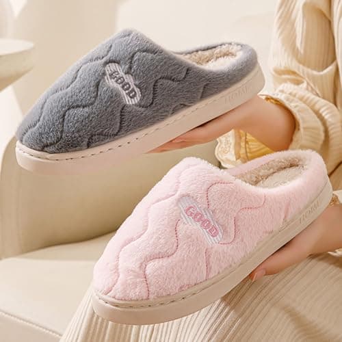 DFSDJEUW bedroom slippers womens Plantar Fasciitis Slippers for Women Couple Leisure Plush Flat Plush Fashion Ladies Warm Wide Fit travel slipper womens Grey 8 — view 3