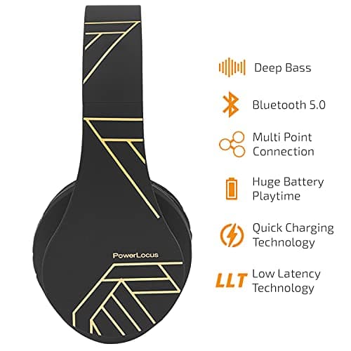 PowerLocus Bluetooth Headphones Over Ear, Wireless Headphones with Microphone, Foldable Headphone, Soft Memory Foam Earmuffs & Lightweight, Micro SD/TF, FM Radio for iPhone/Android/Tablet/PC/TV (Gold) — view 2