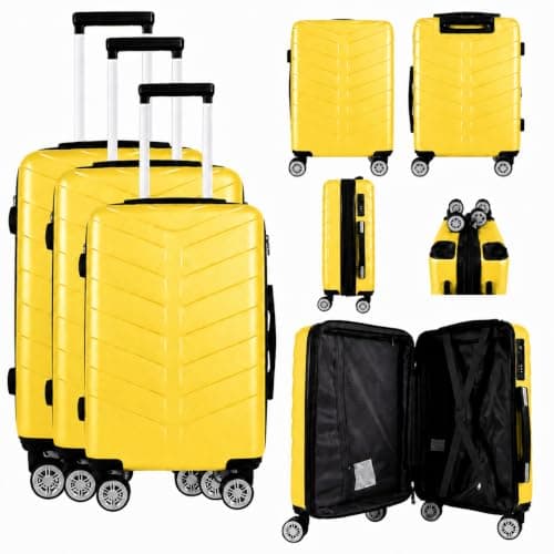Set of 3 Pcs Luggage Hardshell Suitcase Light Weight, Yellow