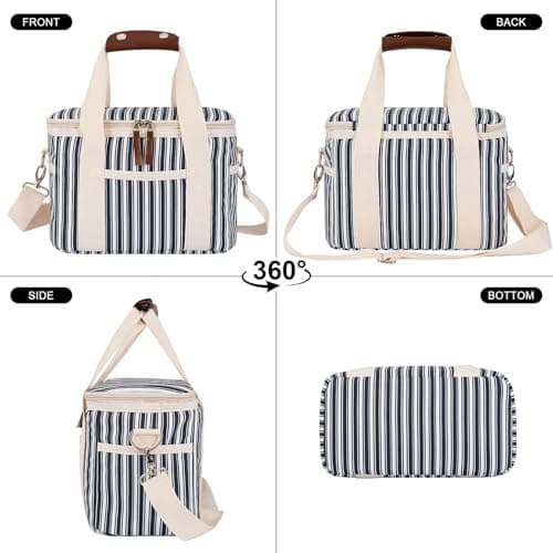 Nanxson 9L/15L/29L Large Insulated Lunch Bag for Women Adult Reusable Leakproof Picnic Lunch Box Freezable Cooler Tote Bag (9L,C-Navy Stripe) — view 3
