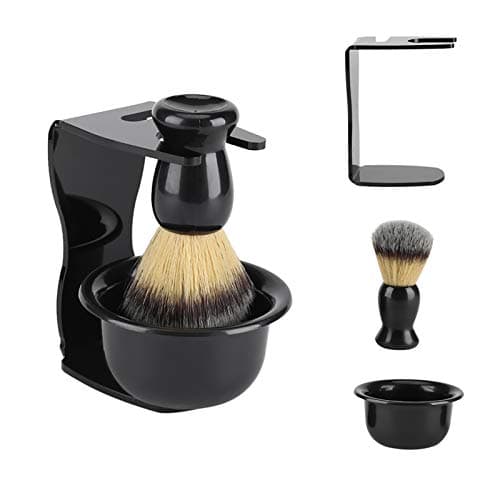 equlup Men Shaving Kit, Professional Portable Nylon Shaving Brush Acrylic Hair Shave Stand Black ABS Razors Bowl Set for Home Travel Men Gift — view 4