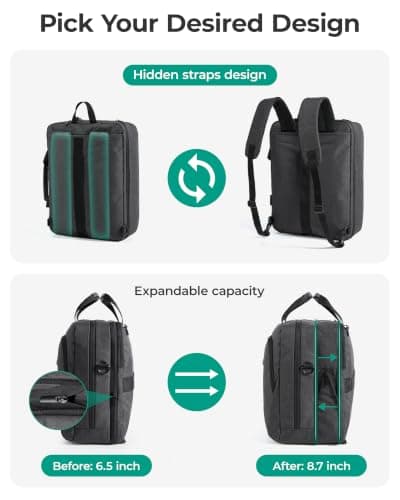 bagsmart 17.3 Inch Laptop Bag, Convertible Computer Birefcase Bag Men, Grey — view 4