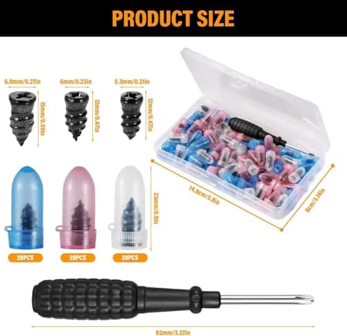 Xheanxu 84PCS Car Tyre Puncture Repair Kit With Black Screwdriver - Silicone Tyre Repair Plugs Tire Puncture Repair, 3 Sizes Tyre Repair Screws Kit, Tyre Puncture Repair Kit For Auto Car Motorcycle — view 2