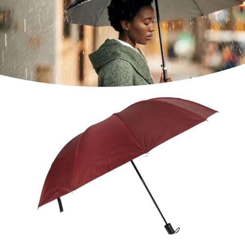 Kukyller Windproof Travel Umbrella, Travel 10 Ribs Portable Manual Windproof Rainproof Sunscreen Folding Umbrella for Outdoor Camping (Burgundy) — view 3