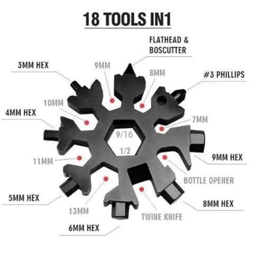 18-in-1 Snowflake Multi Tool,2 Pcs Snowflake Multitool Multitool Hex Wrench Screwdriver Allen Wrench Bottle Opener with Keyring for Outdoor Travel Camping Daily Tool — view 3