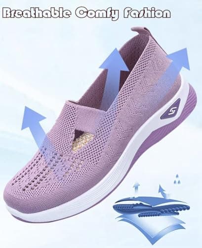 Women's Orthopedic Mesh Walking Shoes Athletic Sport Running Sneakers Slip-on Cozy Breathable UK Size 6 Lavender — view 4