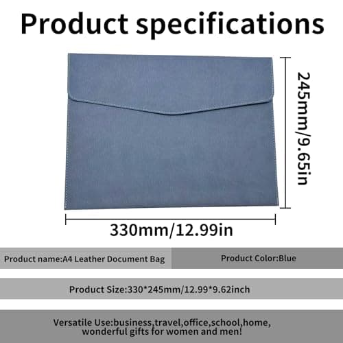 YMWALK A4 Document File Folder Wallet,PU Leather Portable and Waterproof Document Holder Organizer Envelope File Storage Bag for Business,Travel,Office, Home,and School Use (Blue) — view 2