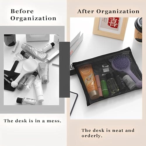 3 Pcs Black Small Makeup Bag for Handbag, Small Cosmetic Bag Organise with Zipper, Portable Travel Pouches for Handbags, Makeup Pouch for Women Men Holiday Travel Essentials（Medium） — view 3