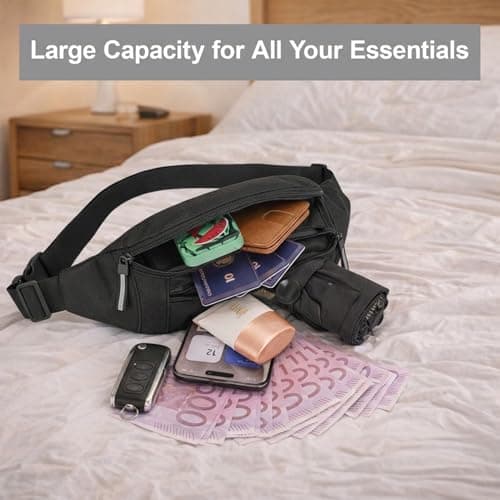 Bum Bag – Lightweight Waist Bag & Waterproof Fanny Pack for Women & Men, Secure Travel Belt Bag for Festivals, Hiking, Running, Holidays – Ideal Bum Bags for Ladies & Men (Black) — view 4