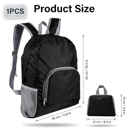 15L Foldable Waterproof Oxford Backpack Lightweight Packable Daypack Black — view 2