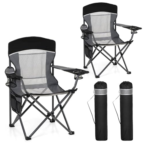LET'S CAMP Set of 2 Mesh Back Folding Camping Chairs Support 160 KG