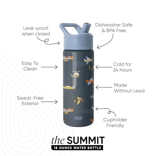 Simple Modern Kids Water Bottle with Straw | Insulated Stainless Steel Reusable Tumbler for School, Girls, Boys | Summit Collection | 530ml | Wheels Up — view 2
