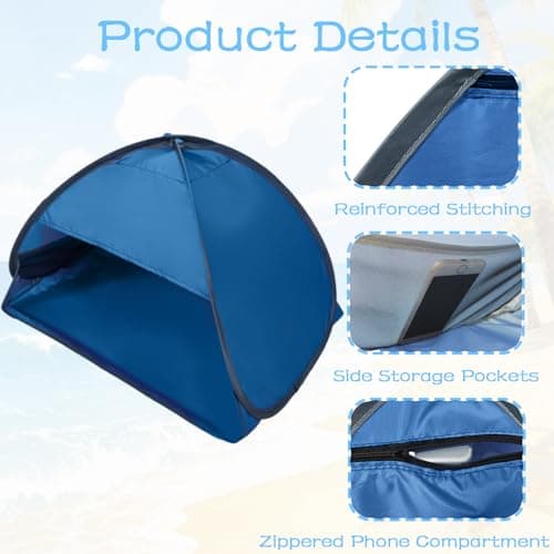 2-Piece Pop Up Mini Beach Tent Sun Shelter Set with Portable Storage Bag, Baby UV Protection and Dog Pet Sunshade, Headrest Shade for Beach, Foldable Instant Canopy Blue — view 3