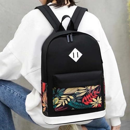 Cute Backpack Leaf Pattern 3-Piece Travel Set Business Daypack Style — view 5