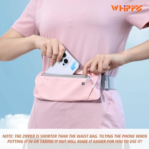 WHIPPY Running Belt for Phone Bag Running Gifts for Women Fanny Pack for Men Elastic Runners Money Belt Phone Holder Hiking Waist Pack, Pink — view 6