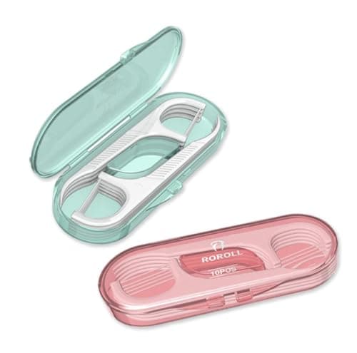 2 Pack Reusable Dental Floss Picks with Travel Cases – 20 Tooth Picks for Teeth Cleaning – Portable His & Hers Flossing Kit – Oral Care for Home, Work, Travel, Camping – Pink & Green — view 2
