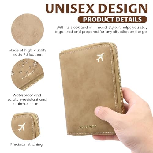 LELE LIFE Passport Holder Cover with Safe Zipper Closure, RFID Blocking Passport Wallet for Travel, Cute Matte PU Leather Card Case for Men Women Travel Essentials (Brown) — view 3