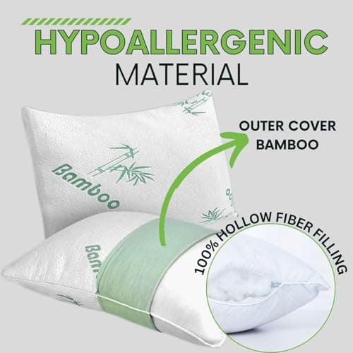 Bedding Home Luxury Bamboo Pillows 6 Pack, Cooling Bamboo Bed Pillows for Sleeping, Hollow Fibre Filling Neck & Back Support Orthopedic Pillow, Anti Allergy Soft Luxury Bed Pillow UK — view 3