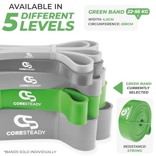 Coresteady Pull Up Bands & Resistance Bands - Rubber Heavy Duty Elastic Loop Band for Men & Women - Build Fit Power & Muscle - Training, Fitness Assist Pull Ups & Gym Exercise - Green, 22-56kg — view 3