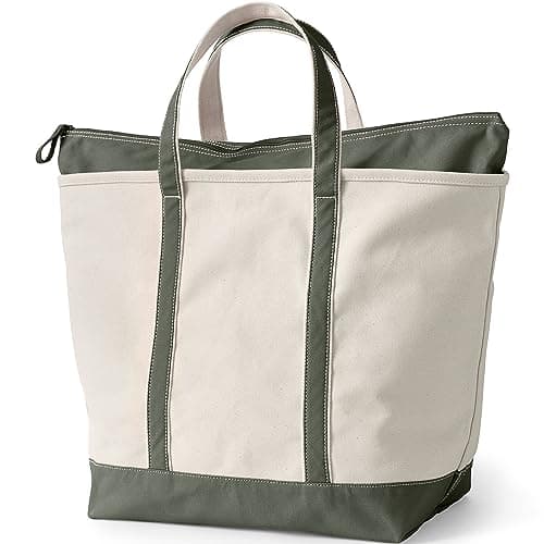 Lands' End Zip Top Canvas Tote Bag - Dark Olive Green - M — view 4