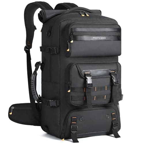 Ponhog Travel Backpack for Men - 50L Convertible Duffle Bag with Shoe Compartment, Carry On Laptop Backpack with USB Charging Port, Hiking Backpack Gym Daypack Water Resistant Rucksack,Black