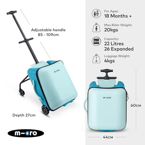 Micro | Suitcase Scooter | Eazy Ride On Trike Suitcase for Kids | Toddler Flight Essential | Foldable & Lightweight | Holiday Stroller | 18 months+ | Blue — view 2