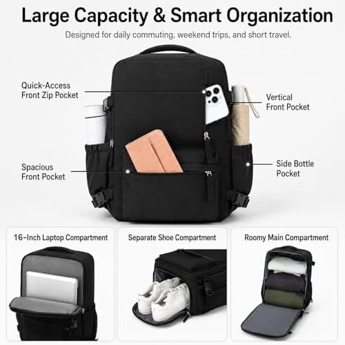 Treer Ryanair Cabin Bags 40x30x20cm Underseat Travel Backpack Cabin Bag Carry on Water Resistant Hand Luggage for Airplanes, Multiple Pockets Rucksack for Men and Women (Black,40x30x20cm) — view 5
