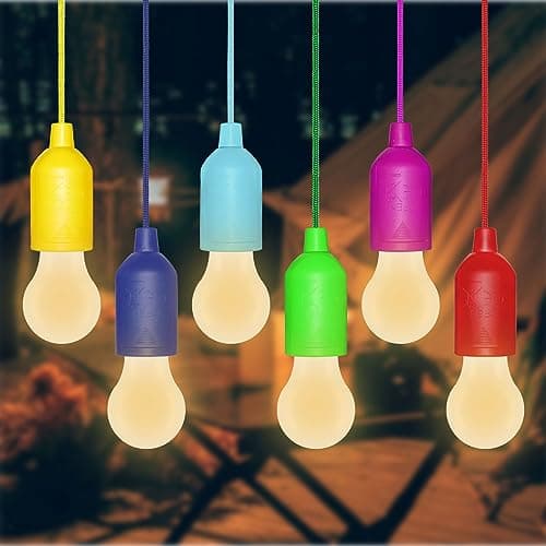 6 Pack LED Pull Cord Light Bulb, Battery Operated, Portable Hanging Pull Cord Lamp, for Wedding, Festival, Outdoor, Camping, Garden Parties, Decoration(Warm White)