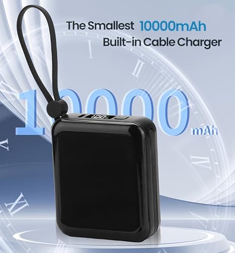 Small Power Bank, 10000mAh Fast Charging Portable Charger with Built-in Cables, 22.5W PD LED Display Travel Essential USB C Battery Pack for iPhone 16/15/14/13 Android Tablet (Black) — view 6