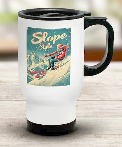Shopagift Slope Style Skiing Travel Mug Vintage Ski Mountains Stainless Steel 14oz Cup — view 2