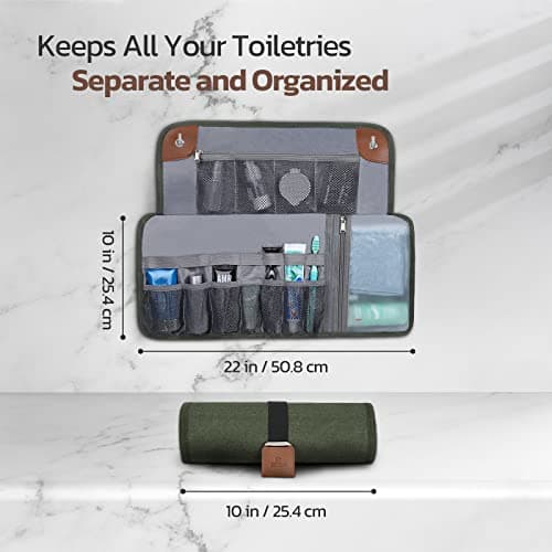 Toiletry Bag for Men, Travel Essentials Travel Toiletry Bag, Water-Resistant Compact Bathroom Roll Organizer for Hygiene, Shaving kit, Gifts for Men, 5.Army Green(Polyster), Fashion — view 2