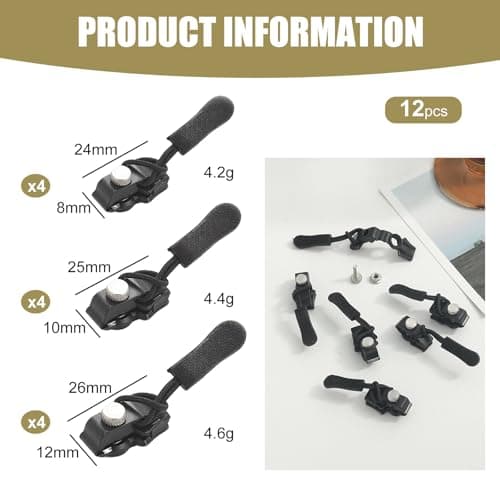 12 Pack 3 Sizes Metal Zipper Puller Repair Kit for Luggage Jackets Coats — view 3