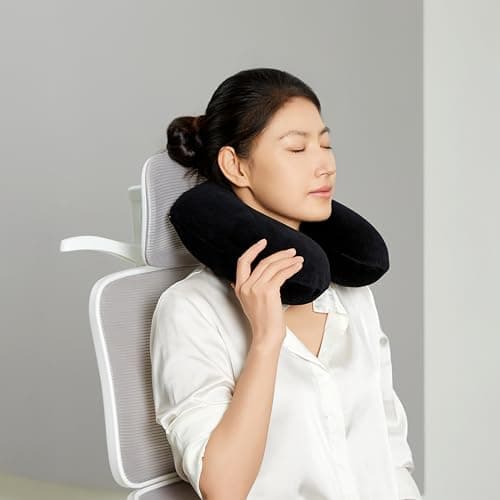 Amazon Basics Semicircular Memory Foam Travel Neck Pillow with Removable Cover and Elastic Carrying Strap, Black — view 5