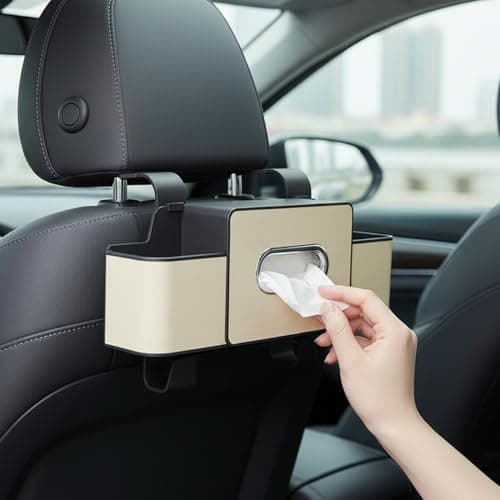 Car Backseat Organizer, 4 in 1 Multifunctional Back Seat Car Organizer with Adjustable Hook for Hold Tissue Box, Phone, Snacks, Drinks, Handbag — view 3