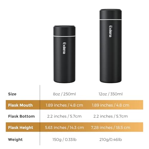 【Upgraded】 Exllena Small Water Bottle 350ml– Mini Flask for Hot & Cold Drinks, Perfect Small Insulated Water Bottle for School, Travel, Milk, Coffee... (Black) — view 6