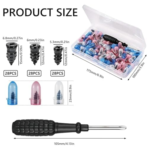85 Pcs Tyre Repair Screws, Fast Self-Service Rubber Nails, Car Tyre Puncture Repair Kit, Universal Tire Plugs Emergency Accessories for Motorcycle Auto Car Truck Tractor, 3 Sizes (28S+28M+28L) — view 2