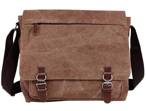 WTiger Canvas Messenger Bag, 15.6 Inch Laptop Shoulder Bag for Men & Women, Canvas Crossbody Bag with Magnetic Buckle & Multiple Pockets, Vintage Satchel for Work, School & Travel — view 3