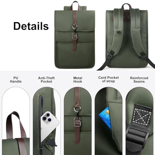 HEROIC KNIGHT Anti-Theft 15 Inch Laptop Backpack, USB Charging Port-Green — view 3