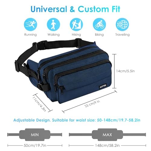AGPTEK Bum Bag, Large Capacity RFID Waist Bag for Men Women, Denim Blue, L — view 2