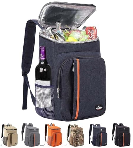 Bagtopia Camping Cooler Backpack 25 Cans, Leak Proof Soft Insulated Compartments Thermal Bag, Portable Lightweight Beach Travel Trip Picnic Lunch Backpack for Men and Women, Stripes-Navy Blue
