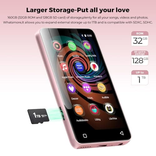 Innioasis 160GB MP3 Player with Bluetooth and WiFi, Android 9.0 Music Player with Spotify,Pandora, 4" Full Touch Screen Kids MP3 MP4 Player with Audible,Libby,Audiobook (Pure Pink) — view 4