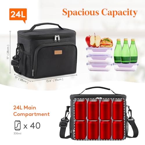 Lifewit 24L Insulated Lunch Bag for Men, Cool Bag for Lunch Box, Black — view 3