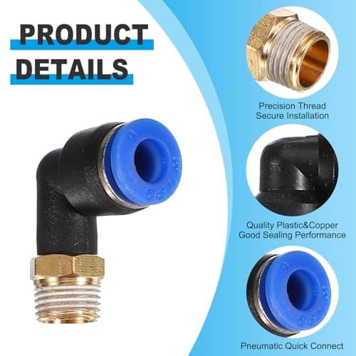 PATIKIL 1/8" Push to Connect Fitting, 2 Pack PT Male Thread 90 Degree Connect 6mm Tubing Elbow and Straight Combination Air Tube Fitting Pneumatic Quick Connect Adapter, Blue — view 3