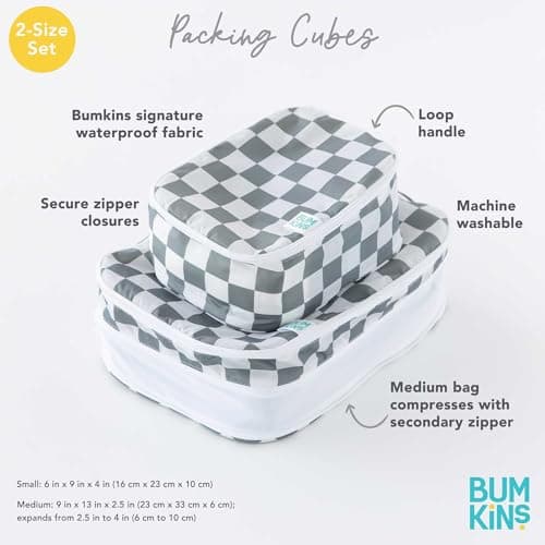Bumkins Packing Cubes for Travel Bag, Organize Luggage with Compression Bags, Essential Traveling Accessories to Pack Carry On Suitcase, Must for Clothes or Toiletries, Set of 2 Sizes, Charcoal Check, — view 5