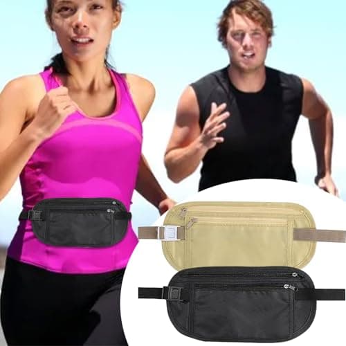 2 Pcs Money Belts Bag for Travel Hidden, Anti-Theft Waterproof Pouch - Secure, Comfortable, and Stylish, Adjustable Elastic Concealed Money Belt for Women Men Running Dog Walking — view 6