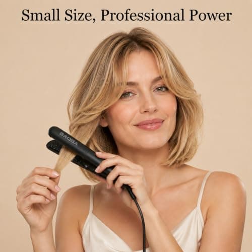 SAOSA Mini Hair Straighteners for Short Hair & Fringe, 1.8cm Ceramic Small Straightener, 2-in-1 Travel Hair Styler, Dual Voltage 100–240V, UK Plug, 210°C Fast Heat-Up, Pouch, Black — view 6