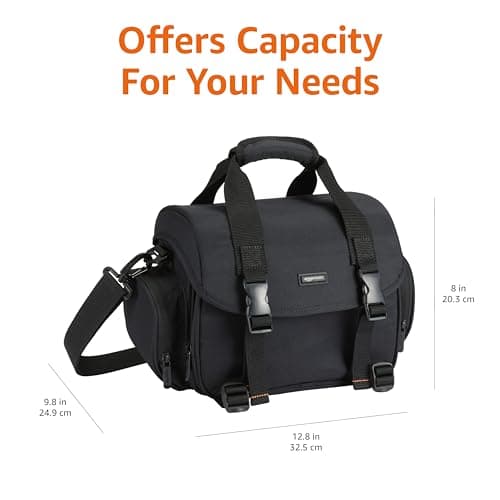 Amazon Basics Shoulder Bag for SLR Camera and Accessories, Large, Adjustable Strap, Waterproof, Shockproof, Solid, Padded - Black/Grey — view 4